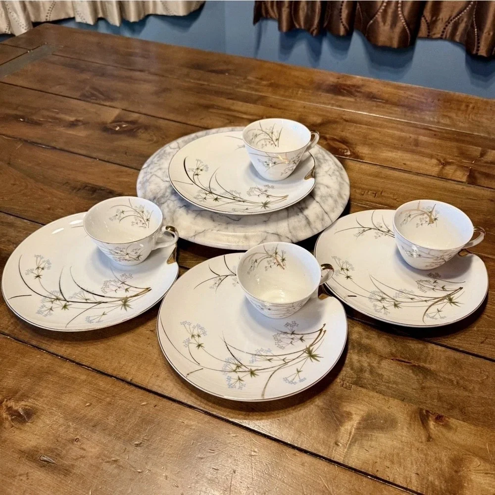 8pc VTG 60s MCM Napco China Teacup Snack Plate Hand Painted Hostess Set 4ZD-5317